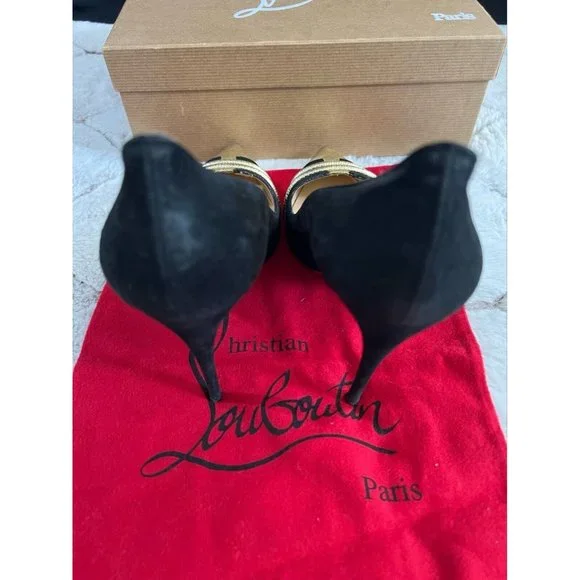 Christian Louboutin Pumps Stiletto Pointed Toe Pump Black Gold 38.5 - Picture 5 of 12